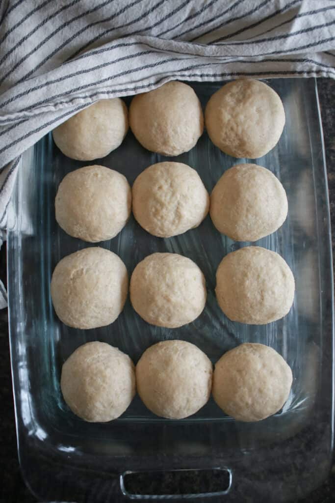 Uncooked dinner rolls in 9x13