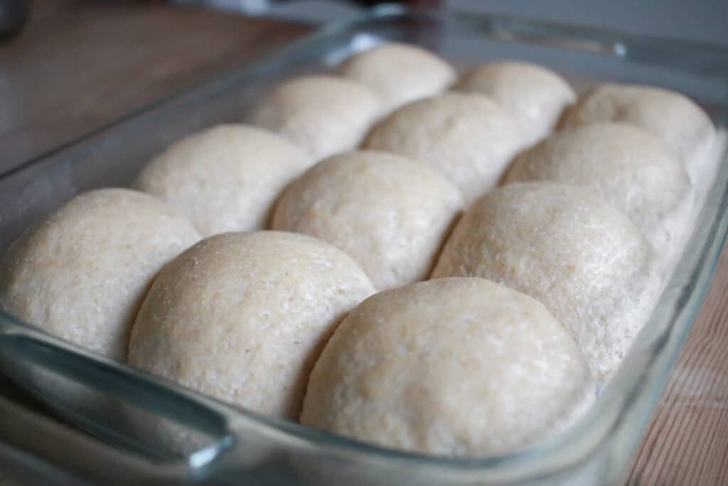 Risen sourdough dinner rolls